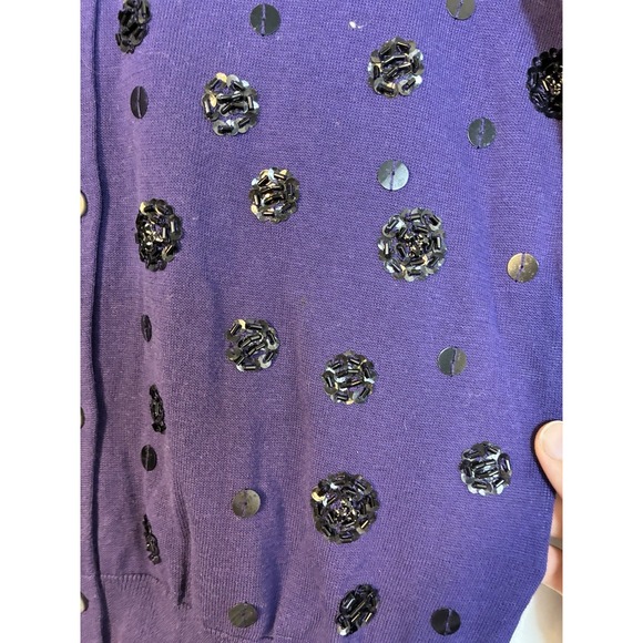 J Crew Embellished Cardigan Sz M Purple 100% Cotton Preppy Knit - Picture 3 of 8